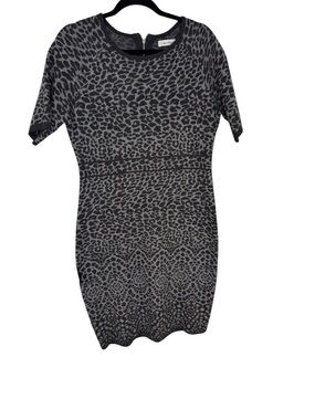 Calvin Klein Black and Gray Leopard-Print Knit Mini Dress